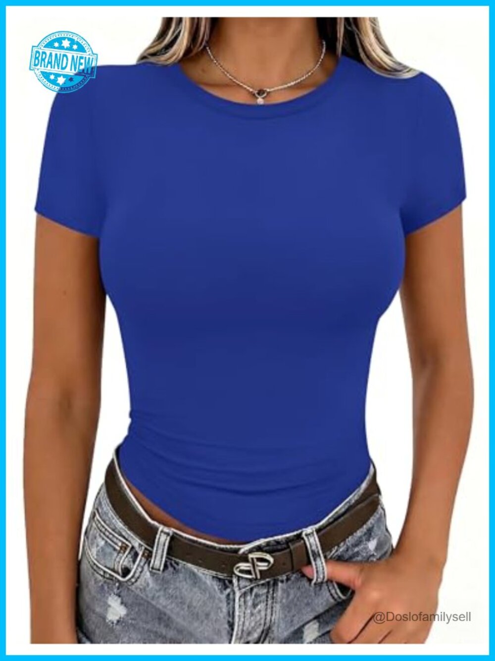 Women's Fitted Short Sleeve Crew Neck T-Shirt Stretchy Basic Summer Top